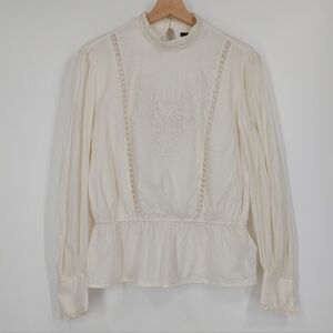 Ralph Lauren Cream Lace-Trim Peplum Blouse